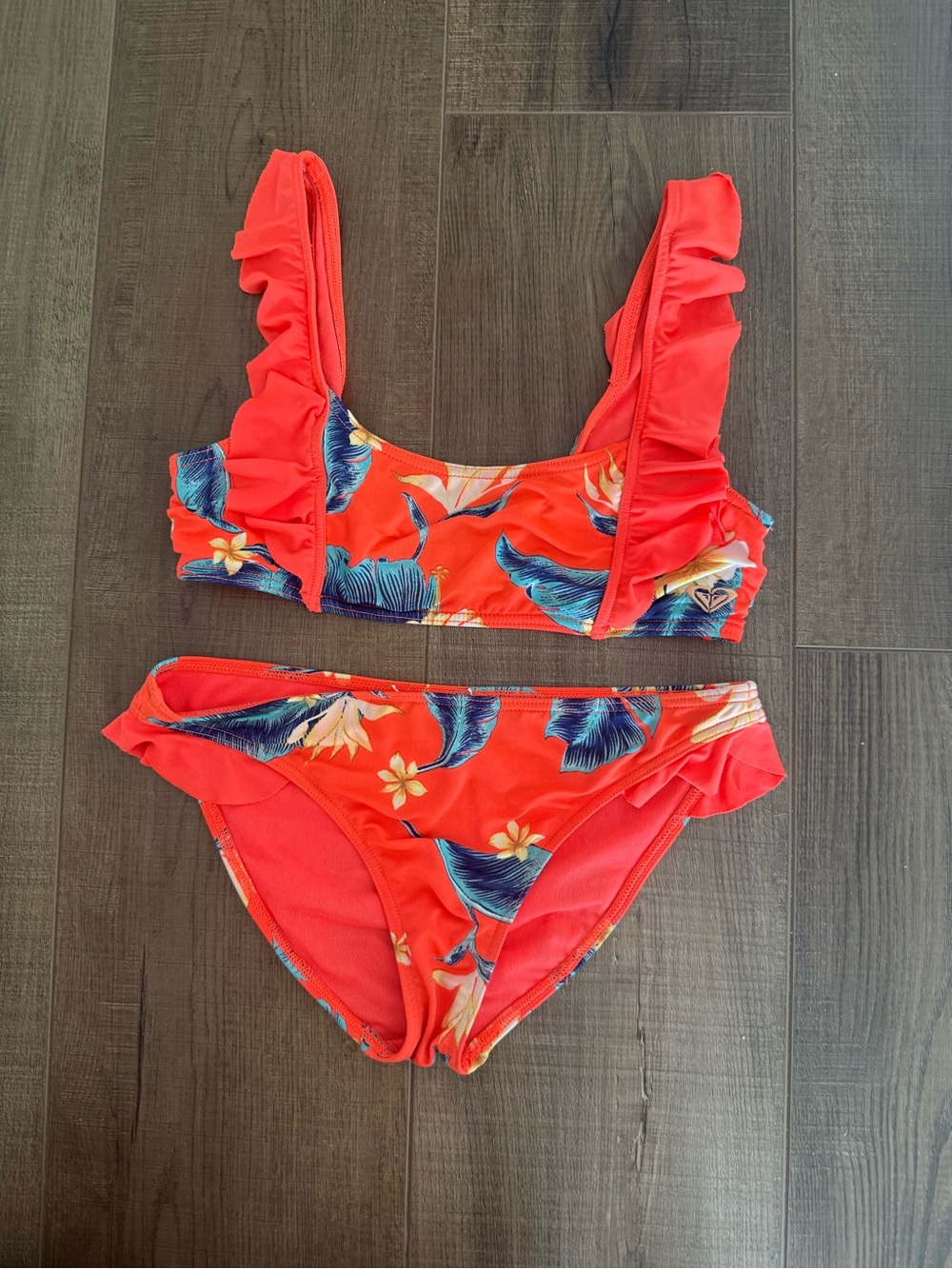 Roxy Girls Coral Floral Ruffle Bikini